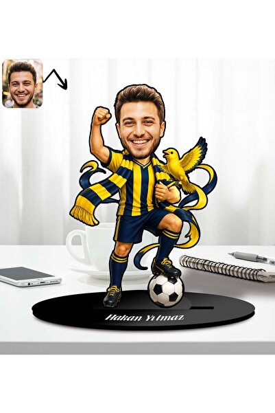 Bk Gift Kişiye Özel Sarı Lacivert Taraftarı Tasarımlı Karikatür Biblo
