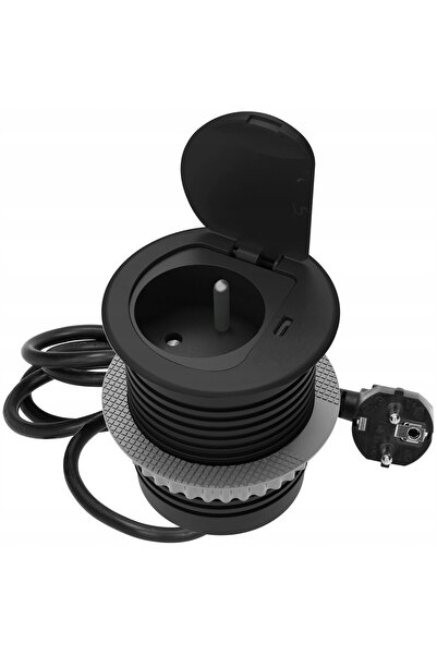 Orno Priză de mobilier Ø6CM OR-GM-9040/B cu USB încorporat, cablu de 1.9m, negru