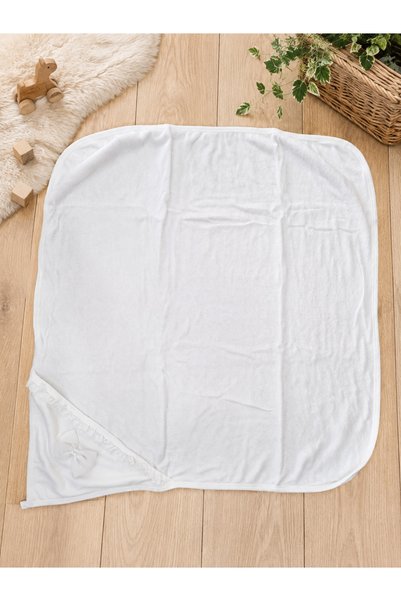 Uğur bebe Zipir 80Cm×85Cm Hooded Baby Bath Towel 80% Cotton Soft Swaddle Towel Newborn Baby Boy White Color Bath Towel