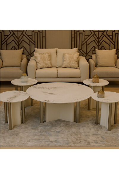 GLAMOURE HOME طقم طاولات ضيافة وخدمة دائرية مودرن (5 قطع)،
