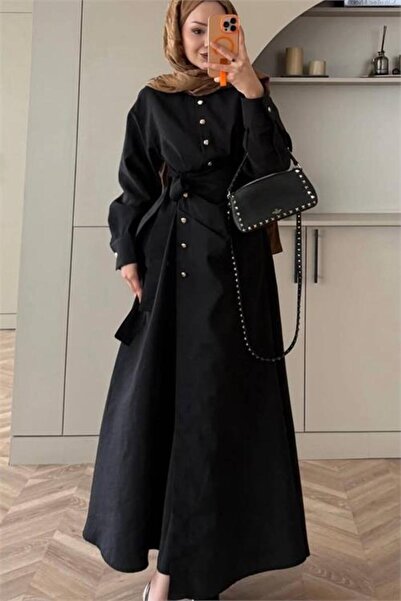 Neşeli Butik Γυναικείο μαύρο χρυσό φόρεμα με λεπτομέρειες και κουμπιά, τύπου ...