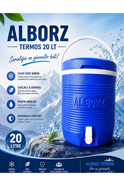 ALBORZ 20 L Plastik Su Termosu Musluklu Taşınabilir Su Bidonu Piknik Kamp Bah...