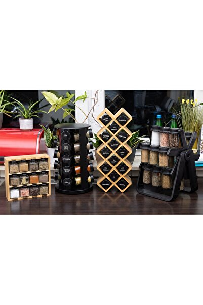 NO BRAND Dozator rotativ din oțel, 20 borcane de sticlă + kit 40 etichete