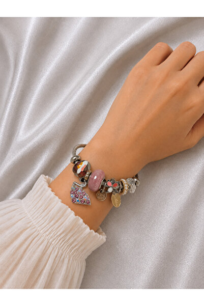 Bymiel Charm Detailed Swan Figured Steel Bracelet