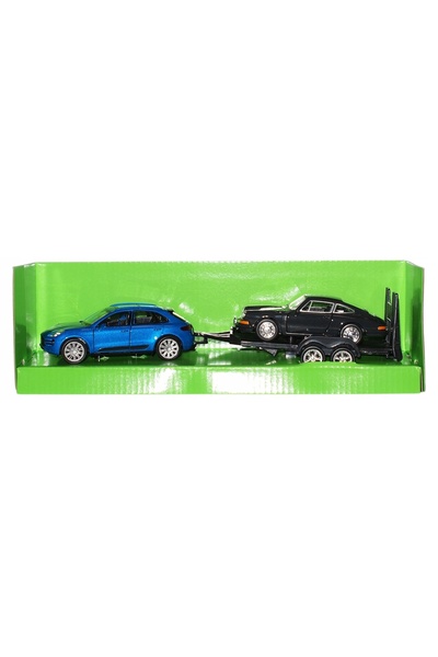 WELLY AUTO LAWETA PORSCHE MACAN TURBO + PORSCHE 911 set de 2 mașini HOLOWANIE