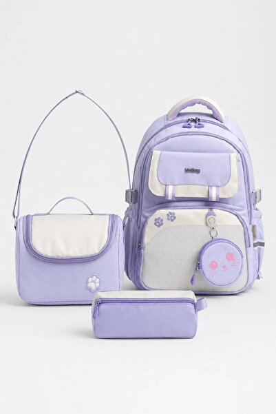 Çantaland Waterproof Holographic Primary School Bag Set of 3 – Lunchbox and P...