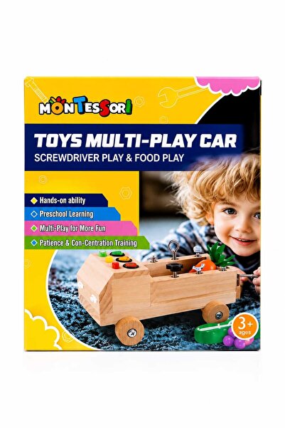 MONTESORİ Jucărie din Lemn Montessori 3 în 1, Mașină Multifuncțională cu Șuru...