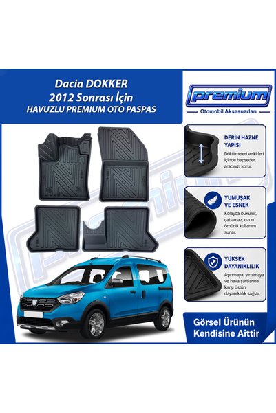 Premium Dacia Dokker Paspas Araca Özel 2012 Sonrası Derin Havuzlu Oto Paspas