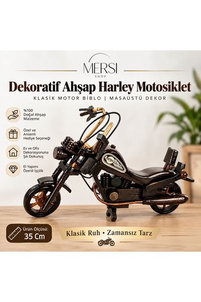 Mersi SHOP Dekoratif Ahşap Harley Motosiklet Maketi El Yapımı Klasik Motor Bi...