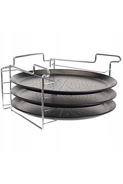 Excellent Houseware Set 3 tăvi de copt pizza + suport
