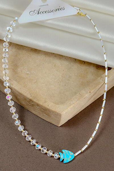 Dore Collection Faceted Cut Bead Necklace - Murano Fish Figure Detail