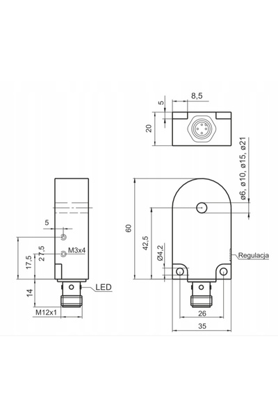 NO BRAND Senzor inductiv inelar dinamic cu orificiu traversant de 21mm, conec...