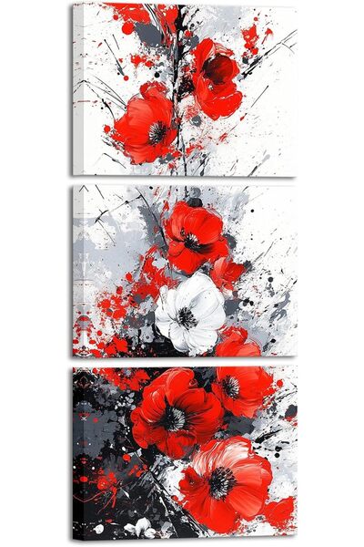 HOME MODE 30x40 cm 3 Panel Gallery Wrapped Canvas | Red Poppy Abstract Floral...