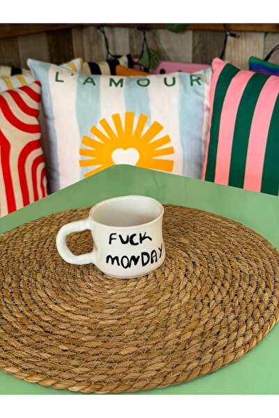 Arche Ceramic El Yapımı Seramik Kupa - FUCK MONDAY Yazılı - Siyah & Beyaz - 250 ml - Tekli