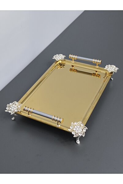 PARILTI HOME COLLECTİON Figured, Metal-Handled, Stainless Steel Rectangular T...
