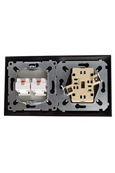 NO BRAND Simon 54 Priză dublă internet RJ45 cat.6e 230V + Ramă NEGRU MAT