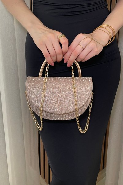 Fibag Women's Powder Glitter Chain Strap Evening Dress Bag