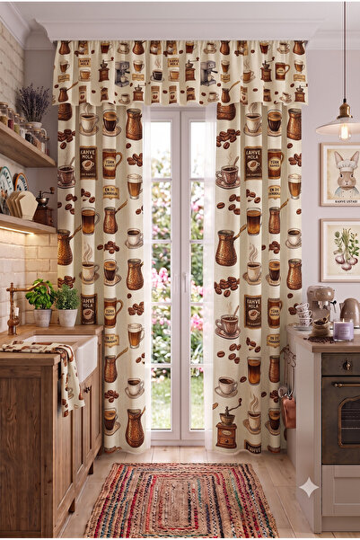 TOLLY PAW Kitchen & Balcony Curtain Colored 2-Wing Cornice Short Background C...