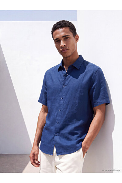 LC Waikiki Nevavm with Difference Southblue Blue Linen Plain Standard & Regul...