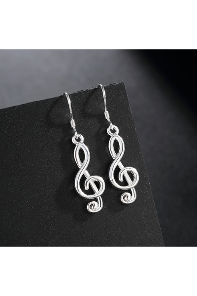 Choice Silver Hot 925 Sterling Silver Romantic music notation drop Earrings f...