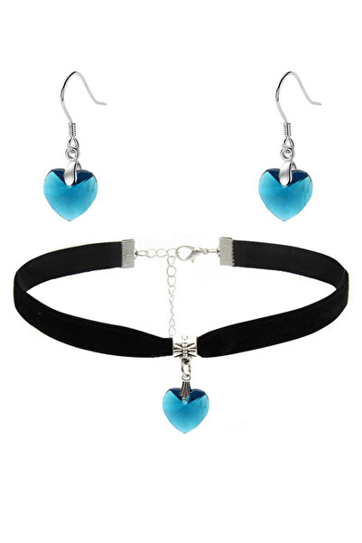 VeeShop Set colier choker si cercei, cu medalioane inimioare de cristal fatet...