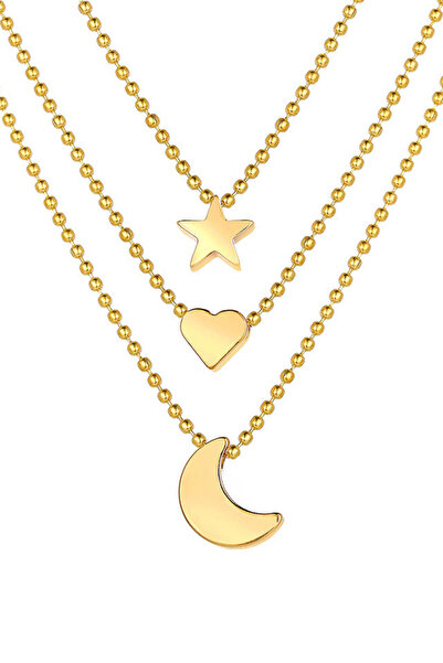 VeeShop Colier multilayer triplu, lantisoare cu bilute, steluta, inimioara si...