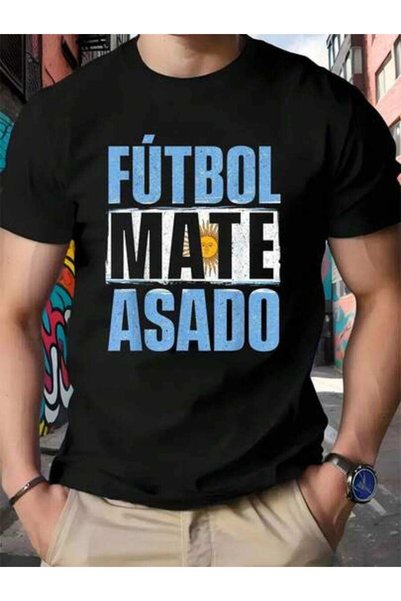 2BIR تي شيرت رجالي بتصميم الأرجنتين - تصميم Fútbol Mate Asado، قميص قطني 100%...