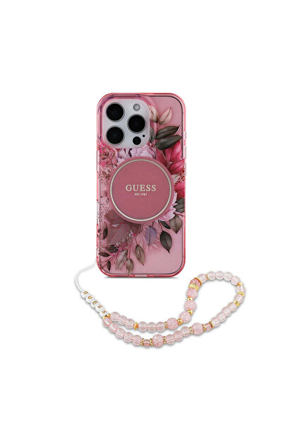 Guess Θήκη για iPhone 16 Pro, IML Λουλούδια με Λουράκι Πέρλες MagSafe (GUHMP1...
