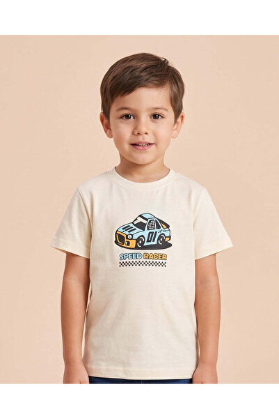 REDTAG Boys Cream Ready To Race Print T-shirt