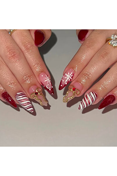 Choice 2967 Medium long fake nails for Christmas party Cute snowman Santa Cla...