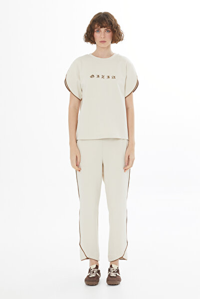 GİZİA Nakış Ve İşleme Detaylı Bej T-Shirt