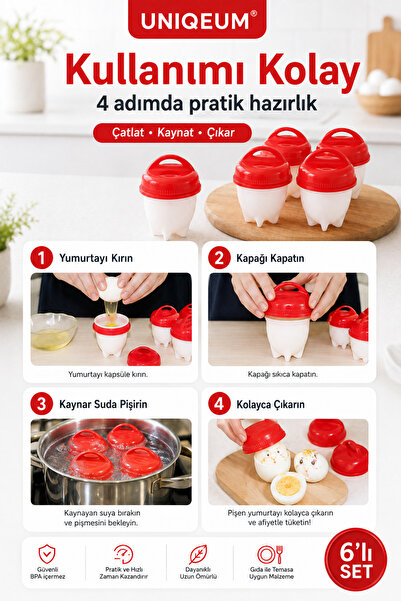 xolo Silikon Yumurta Pişirici Seti Çatlat Kaynat Soyulmuş Yumurta Yapma Seti 6lı Set