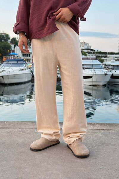 Flaw Wear Elastic Waist Linen Trousers