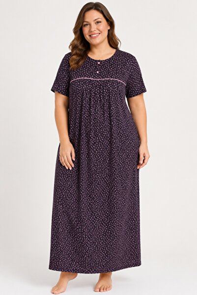 CottonVia Νυχτικό Mother Size, με κουμπιά στο γιακά, 100% βαμβάκι, κοντομάνικ...