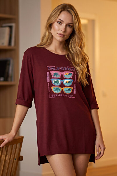 OEM Tricou de damă supradimensionat din bumbac cu imprimeu California, Mărime...