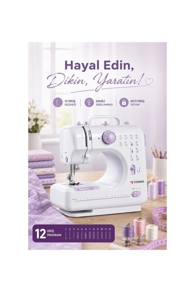 SNEXPRES Mini Dikiş Makinesi 12 Desenli Pedallı Ev Tipi DM01 Beyaz YENİ MODEL