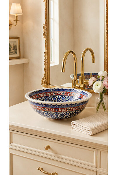 EvaniLife Gerdan Model Sapphire Bloom Serisi El Yapımı Seramik Lavabo Özel Ta...