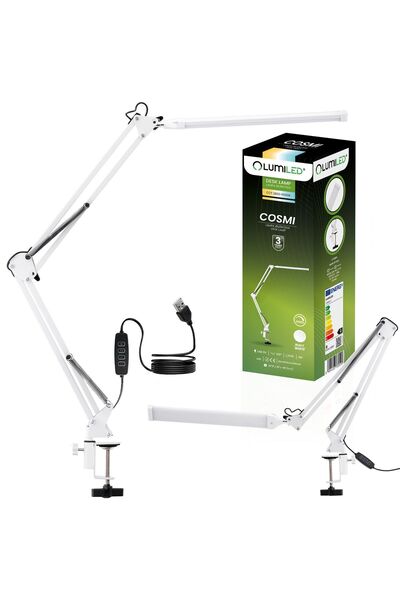 Lumiled Lampă de birou LED COSMI 8W CCT, dimabilă prin USB, albă, cu suport