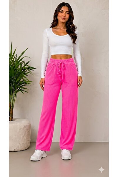 Derya Kurşun Pocketless Elastic Waist Ribbed Trousers 9009
