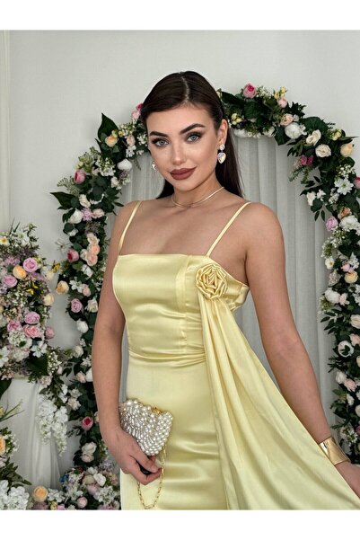 Clothes Fast Rochie maxi din satin Sari pentru femei, cu decolteu asimetric, ...