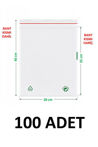 MTKardeşler 100 Pcs 28X35+5 cm Transparent Green Recyclable Adhesive Nylon Ba...