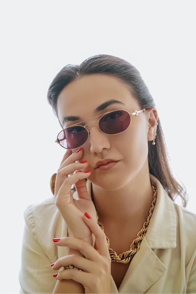 Stil Noktası Mm Gold Frame Purple Glass Sunglasses