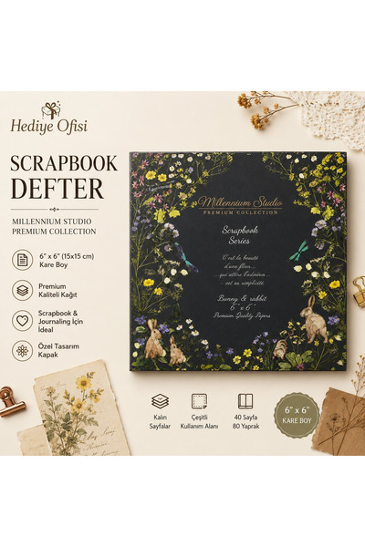 hediyeofisi Scrapbook Desen Defteri 6x6 İnç - 40 Sayfa Vintage Journaling Des...
