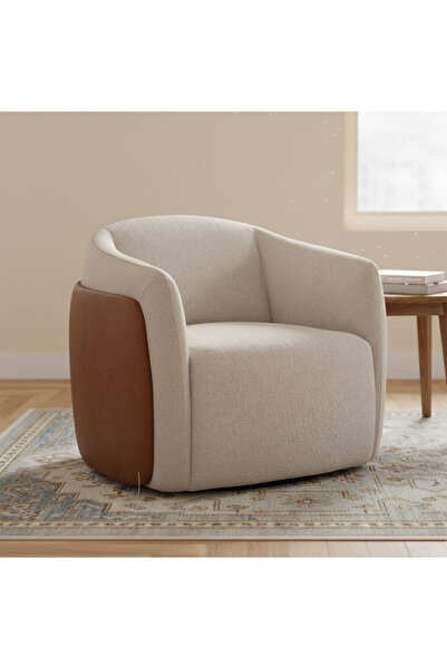 homejoyz Linen and Leather Armchair-92X88X72 Cm-Beige