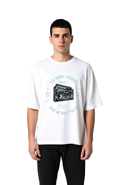 PayBuy Tricou supradimensionat pentru bărbați, cu imprimeu Old School Boom-Bo...