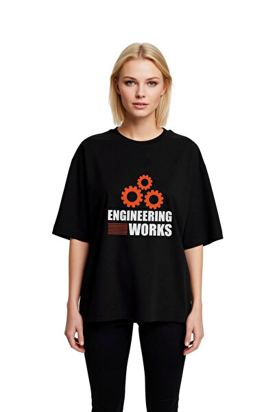 PayBuy تي شيرت نسائي كبير الحجم مطبوع عليه Engineering Works