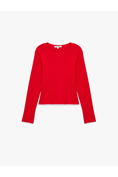 Koton Cotton Slim Fit Corset Detailed Boat Neck Long Sleeve T-Shirt