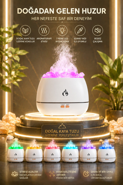 MO DOU Doğal Kaya Tuzlu Aroma Difüzörü Ultrasonik Hava Nemlendirici 7 Renk LE...