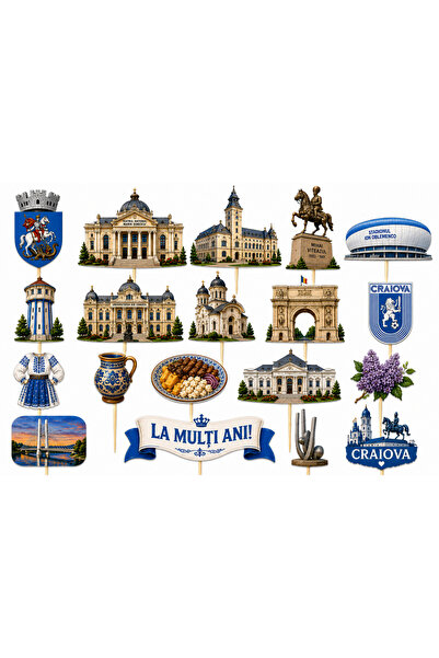 DecoParty Set de decor pentru tort – Tematică CRAIOVA CITY, 19 piese, Carton,...