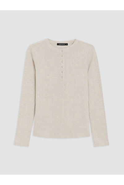 LC Waikiki Beige Crew Neck Women's Ribbed Bodysuit